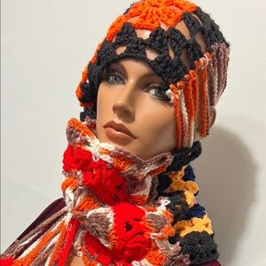 Colorful Crochet Scarf  Wrap Granny Square style